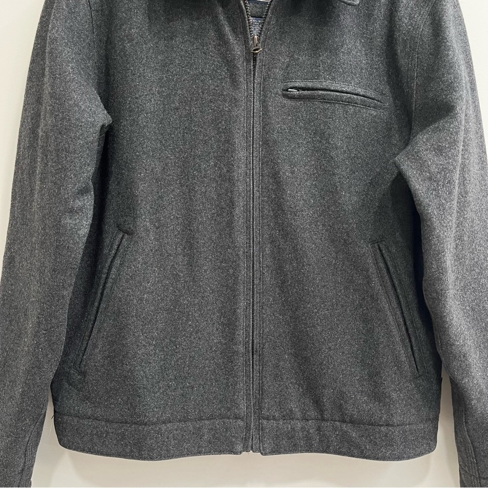 Abercrombie 90’s Y2K Mens Gray Wool Zip Front Bomber Coat Jacket Corduroy Cuffs - Picture 5 of 14